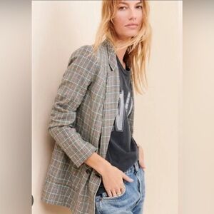 Maeve Grey Plaid Blazer with Subtle Multicolor Windowpane